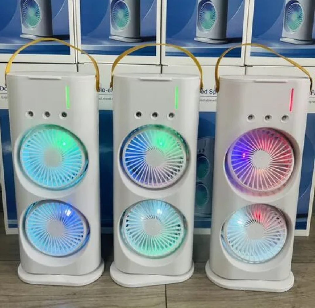 The;Double-Ended Spray Water Mist Fan Dual Fan Cooling with 90° Rotation, RGB Lights, and Strong Brushless Motor – USB Powered Desktop Air Cooler | 16 Inches