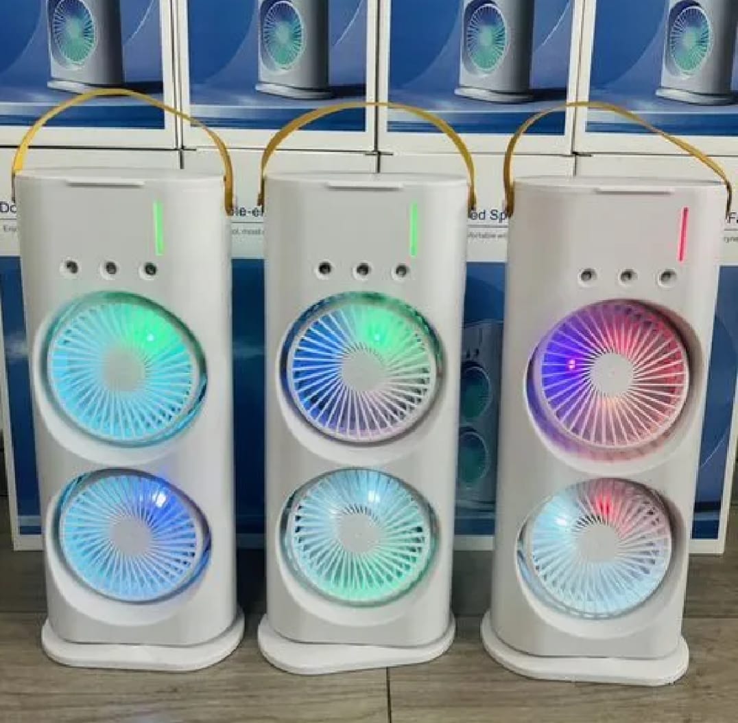 The;Double-Ended Spray Water Mist Fan Dual Fan Cooling with 90° Rotation, RGB Lights, and Strong Brushless Motor – USB Powered Desktop Air Cooler | 16 Inches