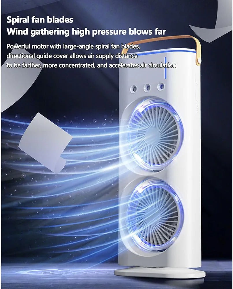 The;Double-Ended Spray Water Mist Fan Dual Fan Cooling with 90° Rotation, RGB Lights, and Strong Brushless Motor – USB Powered Desktop Air Cooler | 16 Inches