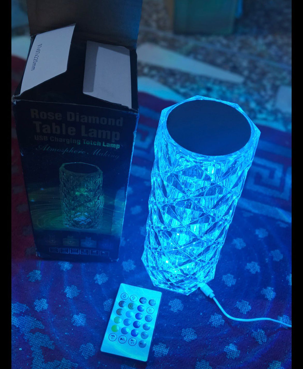Rose Diamond Crystal Table Lamp – 16 Color RGB Touch Sensor Light with Remote Control – USB Charging Portable Atmosphere Lam